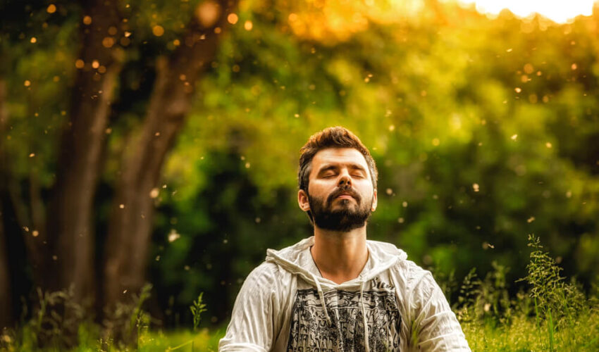 homme assis sous un arbre